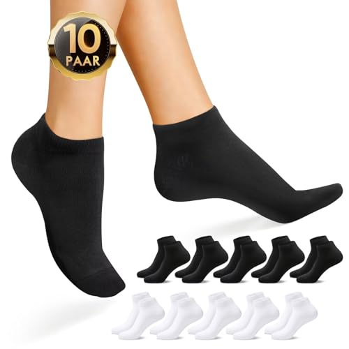 IceReco 10 Paar Sneaker Socken Damen 39-42 Kurz Herren Weiß Socken Schwarz Baumwolle Kurze Sportsocken Laufsocken Sport Sneakersocken Halbsocken Herrensocken Damensocken Sommer Running Socks von IceReco