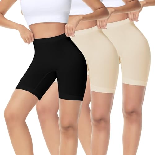 IceReco 3er Pack Radlerhose Damen Kurz für Kleid Baumwolle Boxershorts Leggings Kurze Sporthose Schwarz Beige Hautfarbene Blickdicht Laufhose Reibungslos Tennishose Outdoor Biker Fahrradhose S von IceReco