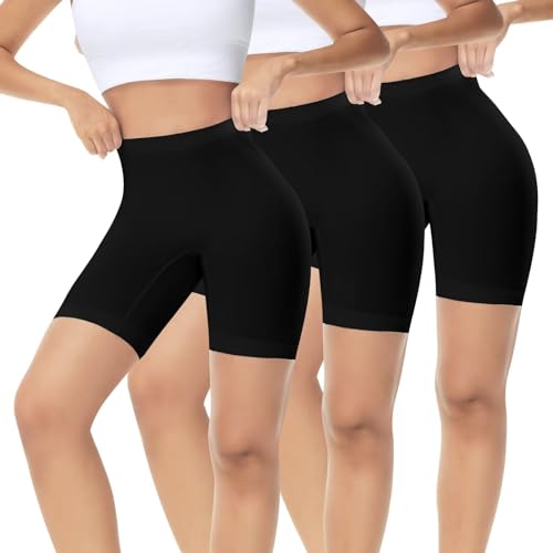 IceReco 3er Pack Radlerhose Damen Kurz für Kleid Boxershorts Leggings Sporthose Schwarz Blickdicht Laufhose Trainingshose Reibungslos Tennishose Outdoor Biker Unterhosen Fahrradhose Fahrrad Kurze L von IceReco