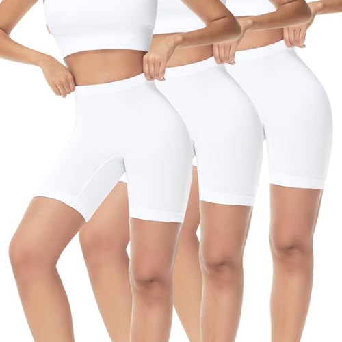 IceReco 3er Pack Radlerhose Damen Kurz für Kleid Leggings Boxershorts Kurze Sporthose Weiß Weiße Blickdicht Laufhose Trainingshose Reibungslos Tennishose Outdoor Biker Unterhosen Fahrradhose Fahrrad M von IceReco