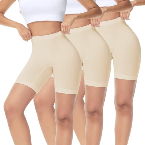 IceReco 3er Pack Radlerhose Damen Kurz für Kleid Leggings Boxershorts Sporthose Beige Hautfarbene Blickdicht Laufhose Trainingshose Reibungslos Outdoor Biker Unterhosen Kurze Fahrradhose Fahrrad XL von IceReco