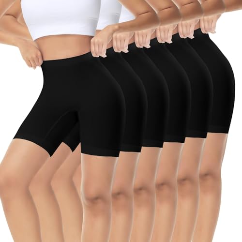 IceReco 6er Pack Radlerhose Damen Kurz für Kleid Boxershorts Leggings Sporthose Schwarz Blickdicht Laufhose Trainingshose Reibungslos Tennishose Outdoor Biker Unterhosen Fahrradhose Fahrrad Kurze L von IceReco