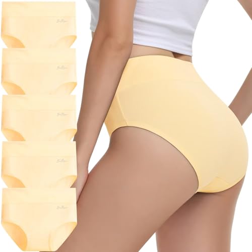 IceReco Damen Unterwäsche Bauchweg Unterhose Baumwolle High Waist Unterhosen 5er Pack Slip Sportunterwäsche Schlüpfer Panties Briefs Underwear Stretch Atmungsaktiv Weich Hautfarben M von IceReco