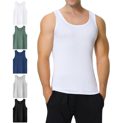 IceReco Herren Unterhemden Schwarz Unterhemd Herren 100% Baumwolle Feinripp Tank Top Herren Sport Tanktops Männer 5er Pack Achselshirts Weiß Herren-Unterhemden Gym 2XL von IceReco