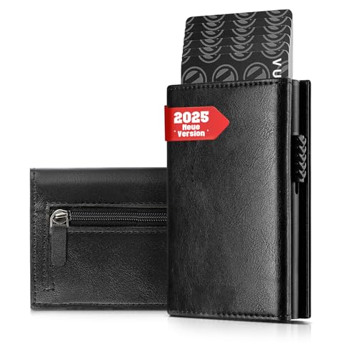 IceReco Portmonee Herren Reisepasshülle Leder Slim Wallet mit Münzfach Geldbörse Kartenetui Klein/Mini Karten Geldbeutel Kartenhalter Portemonnaie mit RFID Schutz Brieftasche Portemonaie von IceReco