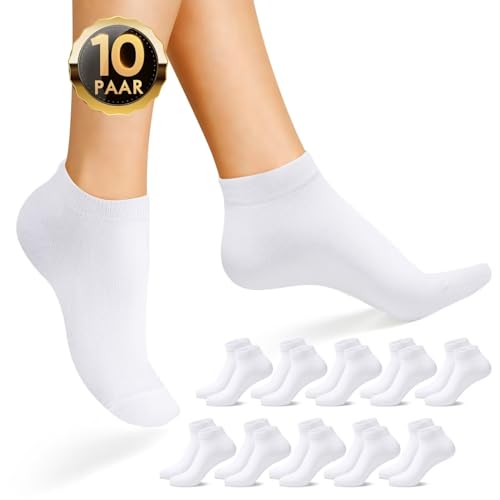 IceReco Sneaker Socken Damen 39-42 10 Paar Weiß Socken Kurz Herren Baumwolle Sneakersocken Kurze Damensocken Sportsocken Laufsocken Sport Halbsocken Damensocken Atmungsaktive Sommer Running Socks von IceReco