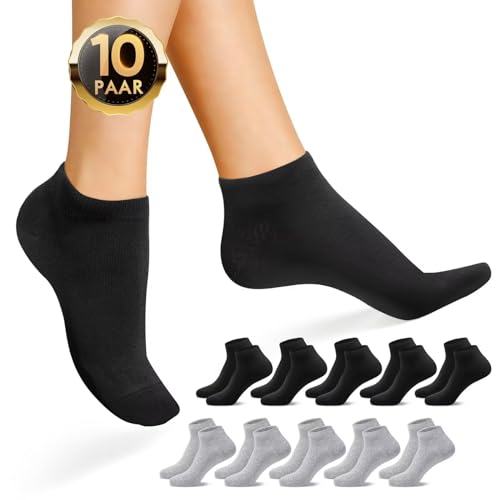 IceReco Sneaker Socken Herren 43-46 Schwarz 10 Paar Baumwolle Kurze Socken Damen Sport Halbsocken Grau Kurz Sportsocken Anti Schweiß Atmungsaktive Sommer Halbe Low Running Socks Laufsocken von IceReco