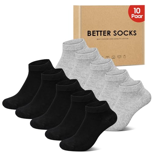 IceReco Sneaker Socken Herren 43-46 Schwarz 10 Paar Baumwolle Kurze Socken Damen Sport Halbsocken Grau Kurz Sportsocken Anti Schweiß Atmungsaktive Sommer Halbe Low Running Socks Laufsocken von IceReco