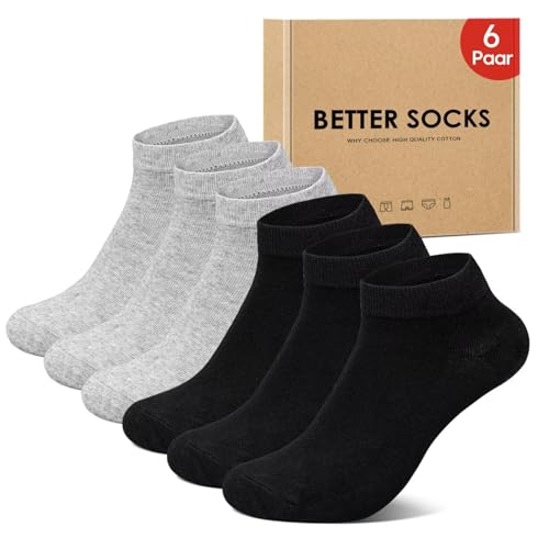 IceReco Sneaker Socken Herren 43-46 Schwarz 6 Paar Baumwolle Kurze Socken Damen Sport Halbsocken Grau Kurz Sportsocken Anti Schweiß Atmungsaktive Sommer Halbe Low Running Socks Laufsocken von IceReco