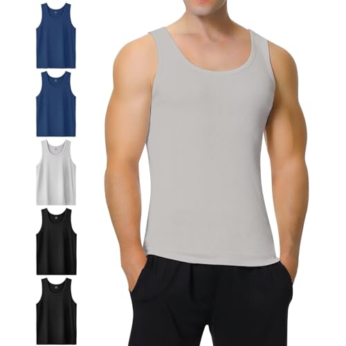 IceReco Tanktop Herren Feinripp Unterhemd Herren Schwarz 100% Baumwolle Unterhemden Herren Blau Tank Top Sport Grau Männer Tanktops 5er Pack Muskelshirt Achselshirts Herren XL von IceReco