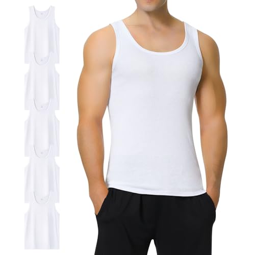 IceReco Unterhemd Herren Weiß Herren-Unterhemden Business 100% Baumwolle Tanktops Männer Tank Top Herren Weiß 5er Pack Muskelshirt Herren Trägershirt Achselshirts M von IceReco