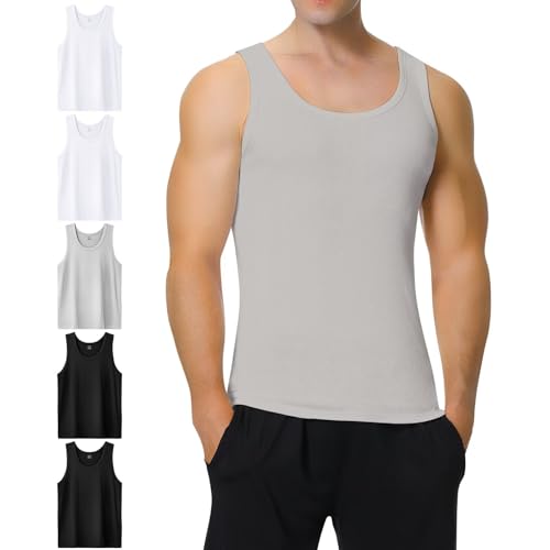 IceReco Unterhemden Herren Schwarz Baumwolle Tank Top Herren-Unterhemden Weiss Muskelshirts Herren Grau Tanktop Gym 5er Pack Achselshirts Herren Muskelshirt 5XL von IceReco