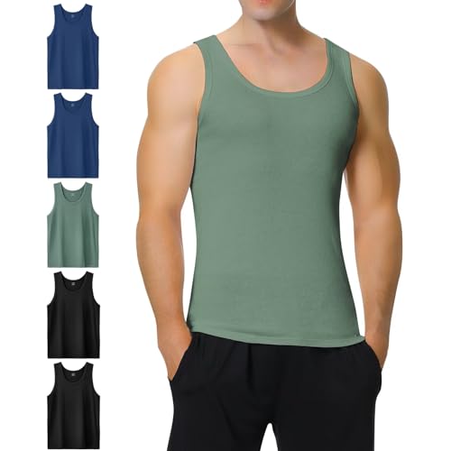 IceReco Unterhemden Herren Schwarze Tank Top Herren-Unterhemden Gym Männer Tanktop Baumwolle 5er Pack Business Unterhemd Herren Blau Olive Muskelshirts Herren Achselshirts 3XL von IceReco