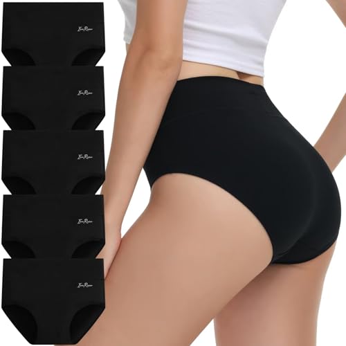 IceReco Unterwäsche Frauen Set High Waist Unterhosen Damen Bauchweg Unterhose Damen Baumwolle 5er Pack Slip Sportunterwäsche Schlüpfer Panties Briefs Underwear Stretch Atmungsaktiv Weich Schwarz 3XL von IceReco