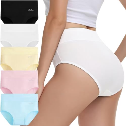 IceReco Unterwäsche Frauen Set Unterhosen Damen Bauchweg Unterhose Damen Baumwolle 5er Pack High Waist Slip Sportunterwäsche Schlüpfer Panties Briefs Underwear Weich Schwarz Weiß Gelb Blau Rosa S von IceReco