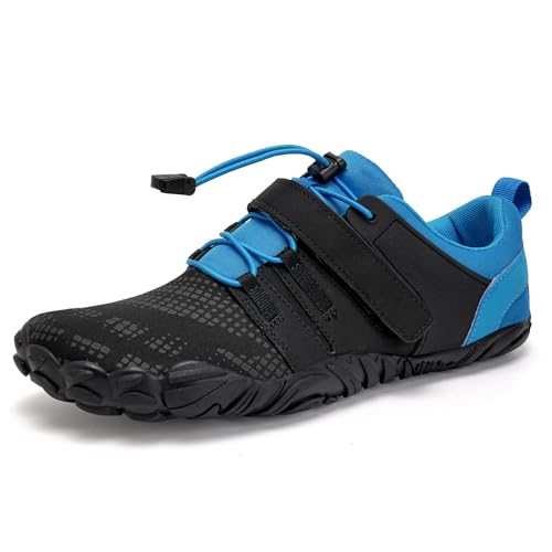 Barfußschuhe Herren Damen Traillaufschuhe Unisex Fitnessschuhe Zehenschuhe Barefoot Shoes(Schwarz Blau, 44EU) von IceUnicorn