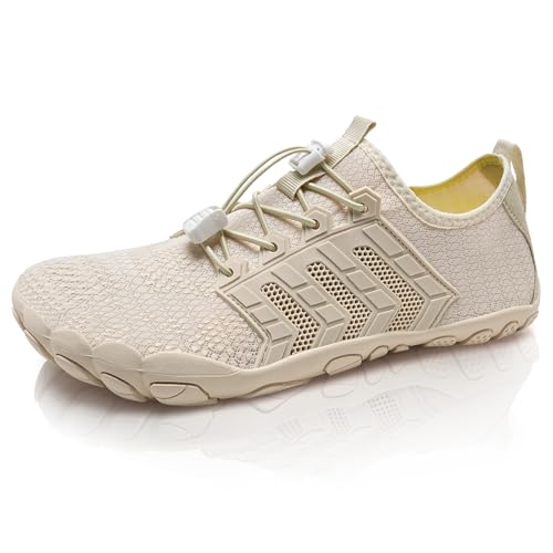 IceUnicorn Barfuss Schuhe Damen Walkingschuhe Barfußschuhe Herren Anfänger Bequeme Atmungsaktiv Gesunde (A Beige, 36EU) von IceUnicorn