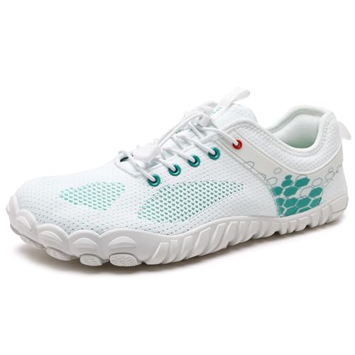 Barfußschuhe Herren Damen Zehenschuhe Aquaschuhe Frauen Strandschuhe Straßenlaufschuhe Traillaufschuhe Barfussschuhe(D Weiß, 42EU) von IceUnicorn