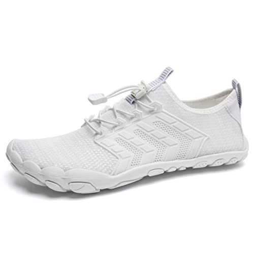 Barfußschuhe Herren Damen Zehenschuhe Fitnessschuhe Aquaschuhe Frauen Strandschuhe Straßenlaufschuhe Barfussschuhe(15#Weiß, 37EU) von IceUnicorn