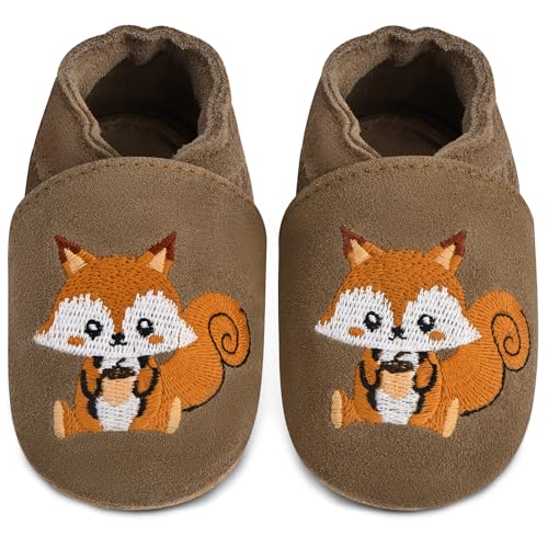 IceUnicorn Baby Lauflernschuhe Krabbelschuhe Baby Mädchen Jungen Lederpuschen Weicher Leder Wildledersohlen Lederschuhe Babys(Kamel Fuchs, 12-18 Monate) von IceUnicorn