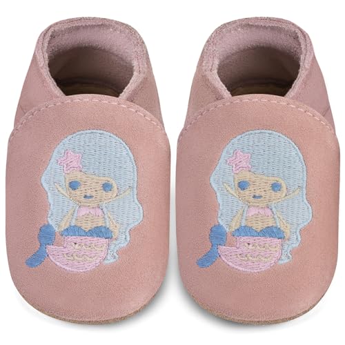 IceUnicorn Baby Lauflernschuhe Krabbelschuhe Baby Mädchen Jungen Lederpuschen Weicher Leder Wildledersohlen Lederschuhe Babys(Pfirsichrosa MRY, 6-12 Monate) von IceUnicorn