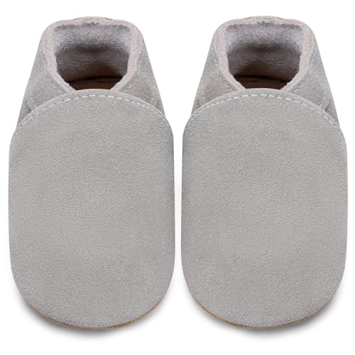 IceUnicorn Baby Lauflernschuhe Krabbelschuhe Baby Mädchen Jungen Lederpuschen Weicher Leder Wildledersohlen Lederschuhe Babys(Grau, 12-18 Monate) von IceUnicorn