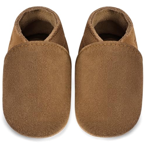IceUnicorn Baby Lauflernschuhe Krabbelschuhe Baby Mädchen Jungen Lederpuschen Weicher Leder Wildledersohlen Lederschuhe Babys(Kastanie, 6-12 Monate) von IceUnicorn