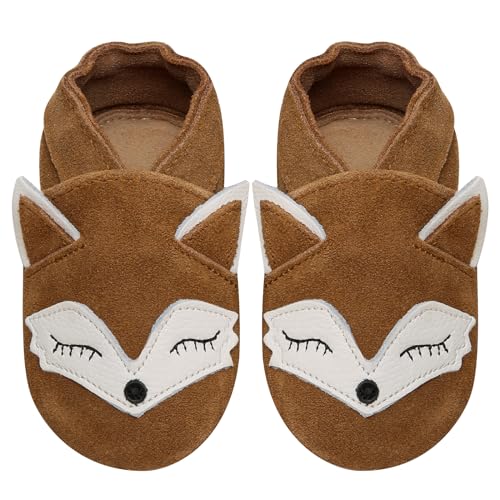 IceUnicorn Baby Lauflernschuhe Krabbelschuhe Baby Mädchen Jungen Lederschuhe Baby Weicher Leder Hausschuhe Baby Wildledersohlen Babyschuhe(Kastanienfuchs, 12-18 Monate) von IceUnicorn