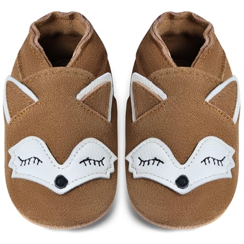 IceUnicorn Baby Lauflernschuhe Krabbelschuhe Baby Mädchen Jungen Lederpuschen Weicher Leder Wildledersohlen Lederschuhe Babys(Kastanienfuchs, 12-18 Monate) von IceUnicorn