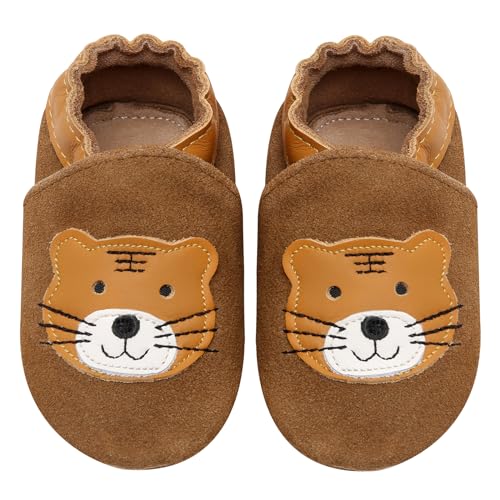 IceUnicorn Baby Lauflernschuhe Krabbelschuhe Baby Mädchen Jungen Lederschuhe Baby Weicher Leder Hausschuhe Baby Wildledersohlen Babyschuhe(Kastanientiger, 2-3 Jahre) von IceUnicorn