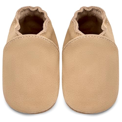 IceUnicorn Baby Lauflernschuhe Krabbelschuhe Baby Mädchen Jungen Lederpuschen Weicher Leder Wildledersohlen Lederschuhe Babys(Khaki, 12-18 Monate) von IceUnicorn