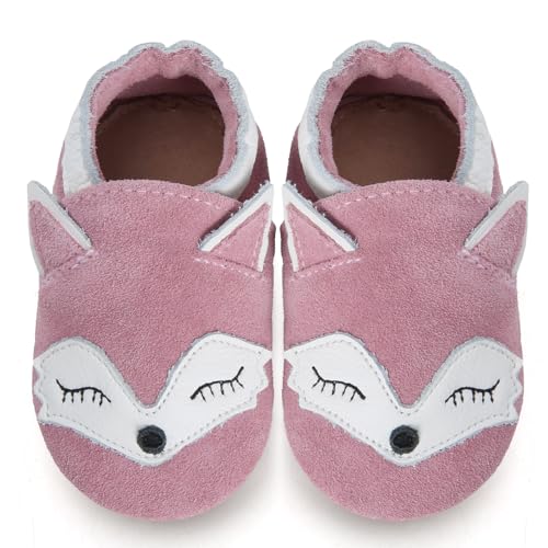 IceUnicorn Baby Lauflernschuhe Krabbelschuhe Baby Mädchen Jungen Lederpuschen Weicher Leder Wildledersohlen Lederschuhe Babys(NR Rosa Fuchs, 6-12 Monate) von IceUnicorn