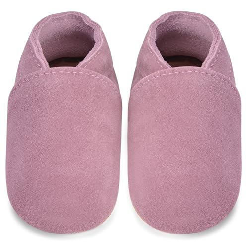 IceUnicorn Baby Lauflernschuhe Krabbelschuhe Baby Mädchen Jungen Lederpuschen Weicher Leder Wildledersohlen Lederschuhe Babys(Rosa, 6-12 Monate) von IceUnicorn