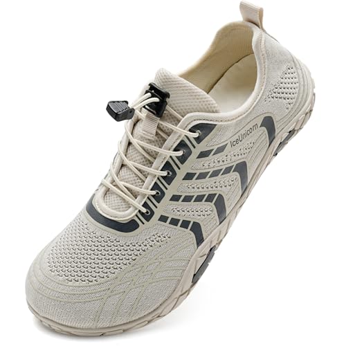 IceUnicorn Barfuss Schuhe Damen Fitnessschuhe Wasserschuhe Herren Strandschuhe Leichte Atmungsaktiv Sommer(Linie beige,40EU) von IceUnicorn