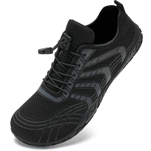 IceUnicorn Barfuss Schuhe Damen Fitnessschuhe Wasserschuhe Herren Strandschuhe Leichte Atmungsaktiv Sommer(Linie schwarz,38EU) von IceUnicorn