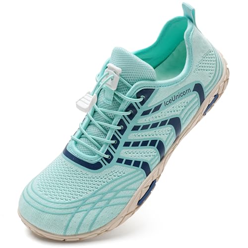 IceUnicorn Barfuss Schuhe Damen Fitnessschuhe Wasserschuhe Herren Strandschuhe Leichte Atmungsaktiv Sommer(Linie türkis,40EU) von IceUnicorn