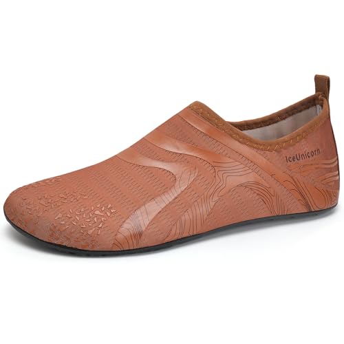 IceUnicorn Badeschuhe Damen Strandschuhe Herren Barfuss Socken Schwimmschuhe Aquaschuhe Wasser leich(342Braun,46/47EU) von IceUnicorn