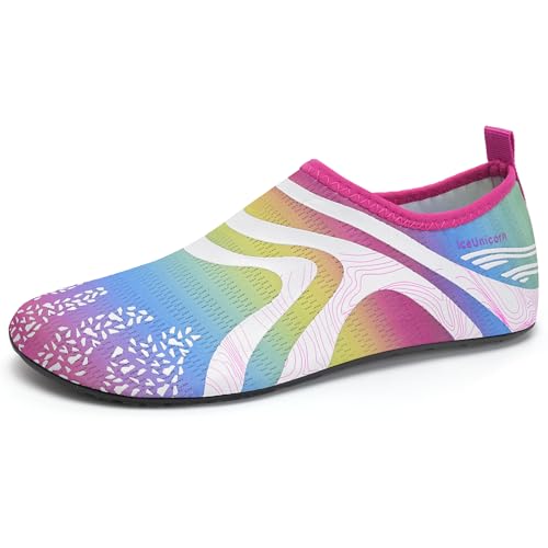 IceUnicorn Badeschuhe Damen Strandschuhe Herren Barfuss Socken Schwimmschuhe Aquaschuhe Wasser leich(342Rainbow,34/35EU) von IceUnicorn