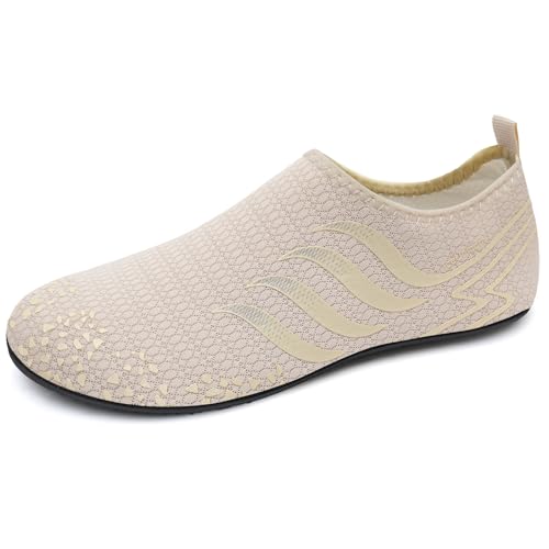 IceUnicorn Badeschuhe Damen Strandschuhe Herren Barfuss Socken Schwimmschuhe Aquaschuhe Wasser leich(655Beige,40/41EU) von IceUnicorn