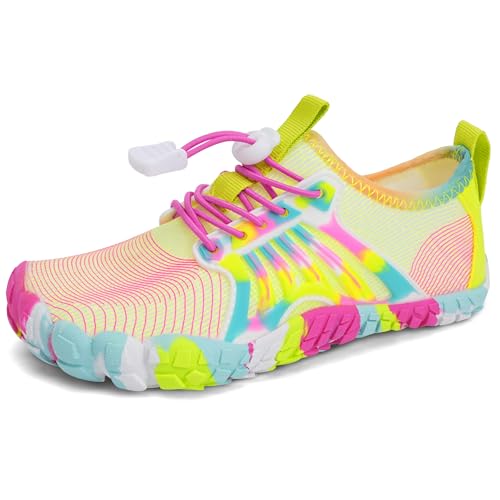 IceUnicorn Badeschuhe Junge Barfußschuhe Kinder Strandschuhe Mädchen Atmungsaktiv Wanderschuhe Traillaufschuhe(GelbRosa,33EU) von IceUnicorn