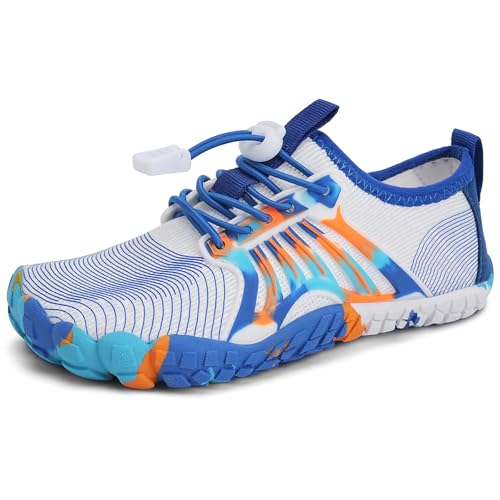IceUnicorn Badeschuhe Junge Barfußschuhe Kinder Strandschuhe Mädchen Atmungsaktiv Wanderschuhe Traillaufschuhe(Weiß,33EU) von IceUnicorn