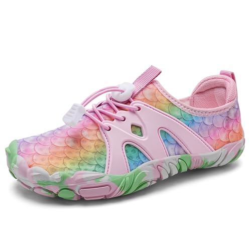 IceUnicorn Badeschuhe Junge Barfußschuhe Kinder Strandschuhe Mädchen Atmungsaktiv Wanderschuhe Traillaufschuhe(Gefärbte Fischschuppen,26EU) von IceUnicorn