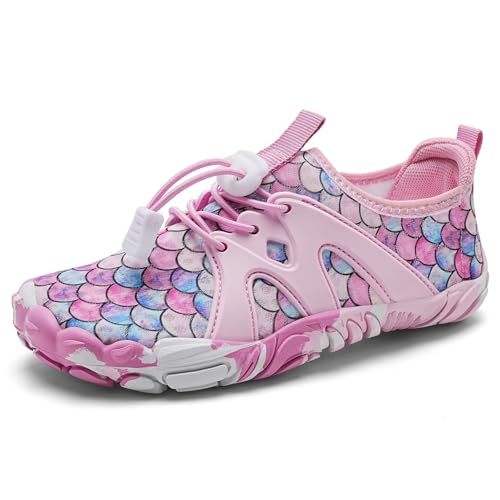 IceUnicorn Badeschuhe Junge Barfußschuhe Kinder Strandschuhe Mädchen Atmungsaktiv Wanderschuhe Traillaufschuhe(Rosa Fischschuppe,31EU) von IceUnicorn