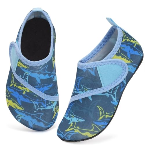 IceUnicorn Badeschuhe Kinder Schwimmschuhe Jungen Mädchen Strandschuhe Baby Aquaschuhe Barfußschuhe Kleinkind Wasserschuhe(0XMX-Hai Tiefblau, 18/19 EU) von IceUnicorn