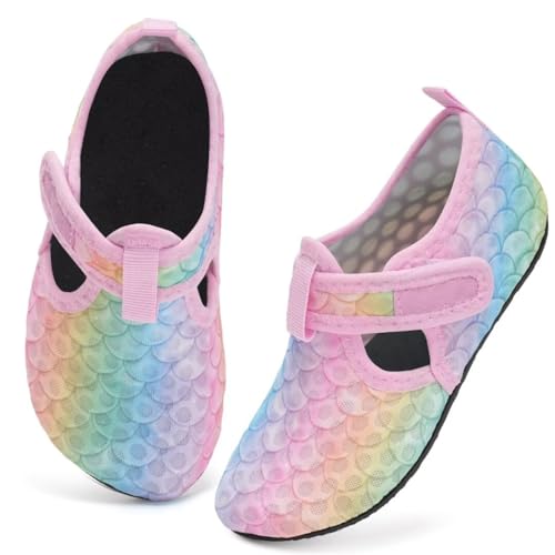 IceUnicorn Badeschuhe Kinder Schwimmschuhe Jungen Mädchen Strandschuhe Baby Aquaschuhe Barfußschuhe Kleinkind Wasserschuhe(0XMX-Regenbogenfischschuppen, 18/19 EU) von IceUnicorn