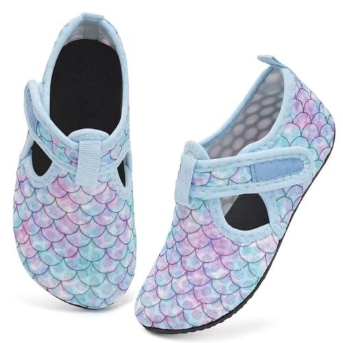 IceUnicorn Badeschuhe Kinder Schwimmschuhe Jungen Mädchen Strandschuhe Baby Aquaschuhe Barfußschuhe Kleinkind Wasserschuhe(0XMXQ-Fischschuppen lila-grün, 20/21 EU) von IceUnicorn