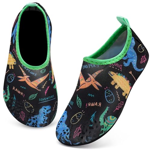 IceUnicorn Badeschuhe Kinder Schwimmschuhe Jungen Mädchen Strandschuhe Baby Aquaschuhe Barfußschuhe Kleinkind Wasserschuhe(Dinosaurier schwarz, 18/19EU) von IceUnicorn