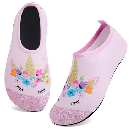 IceUnicorn Badeschuhe Kinder Schwimmschuhe Jungen Mädchen Strandschuhe Baby Aquaschuhe Barfußschuhe Kleinkind Wasserschuhe(Glitzer Einhorn, 22/23 EU) von IceUnicorn