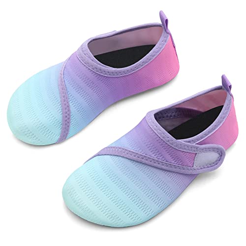IceUnicorn Badeschuhe Kinder Schwimmschuhe Jungen Mädchen Strandschuhe Baby Aquaschuhe Barfußschuhe Kleinkind Wasserschuhe(JB Lila Grün, 20/21 EU) von IceUnicorn