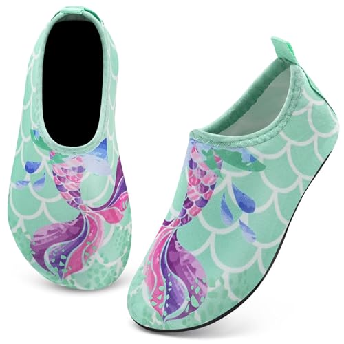 IceUnicorn Badeschuhe Kinder Schwimmschuhe Jungen Mädchen Strandschuhe Baby Aquaschuhe Barfußschuhe Kleinkind Wasserschuhe(Grün Lila, 22/23EU) von IceUnicorn